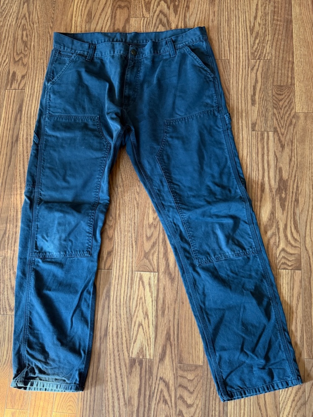 Carhartt Navy Blue Cargo Work Pants with Reinforced Knees